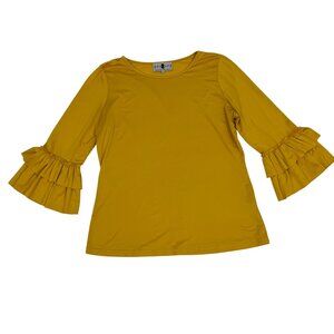 Dainty Jewells blouse women's L golden yellow ruffle sleeve layering top NWT